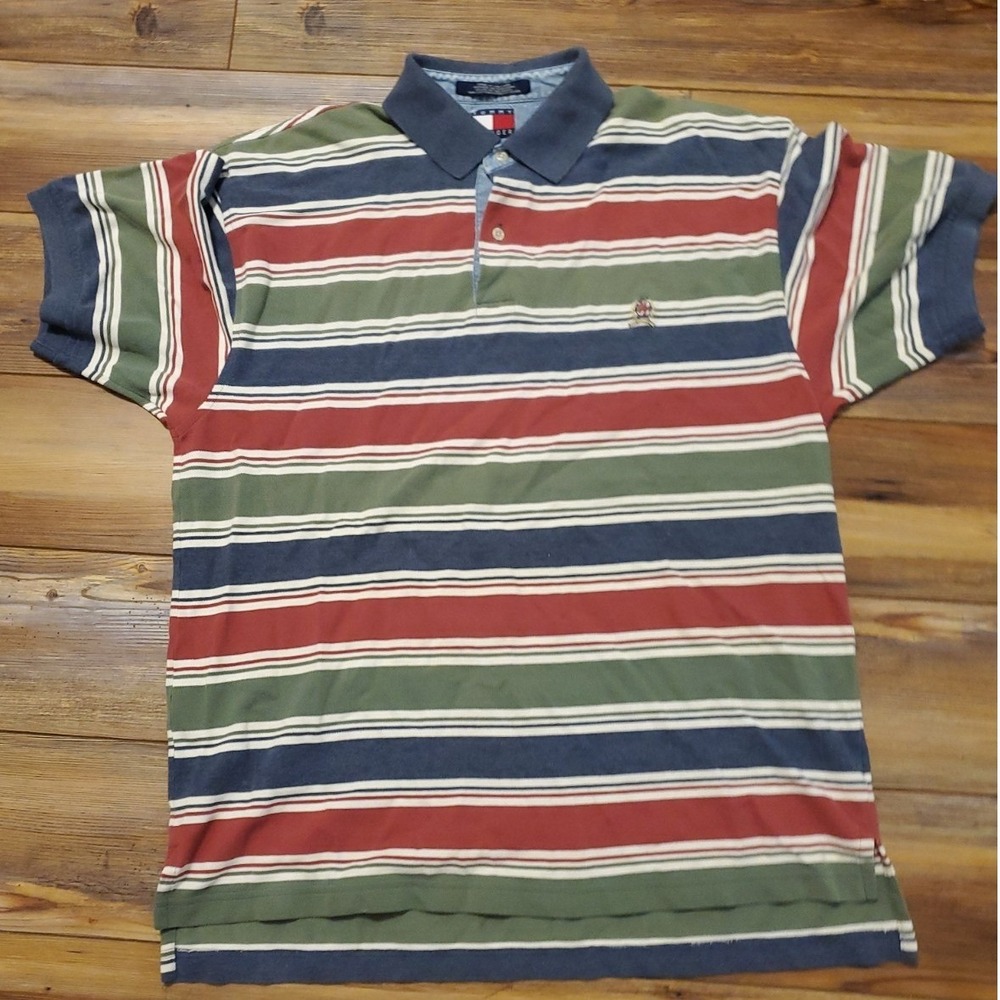 Vintage 90s Tommy Hilfiger Polo Shirt Striped Y2K Multicolor Mens Large